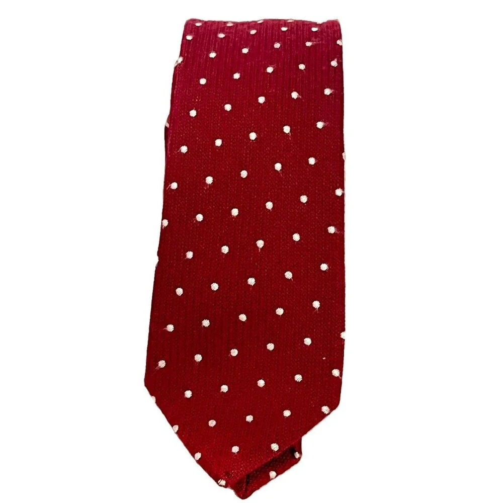 J. Crew Wool Necktie Slim 81% Wool 19% Silk Red Polka dot Blended 2.5 Wide X 55”